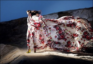 Flowing florals : A model presents a creation by Italian designer Antonio Marras for Kenzo during the Spring/Summer 2007 ready-to-wear collections in Paris.