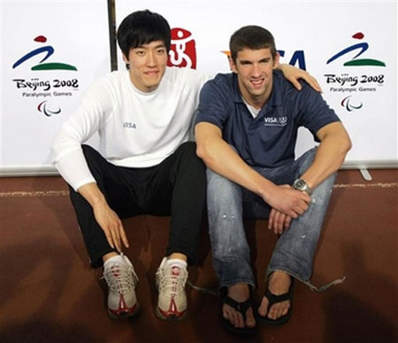 Phelps meets Liu Xiang in Beijing