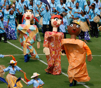 Venezuelan dancers perform before the start of the Copa America soccer final between Argentina and Brazil in Maracaibo July 15, 2007.