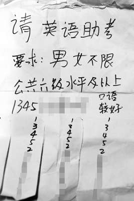 女大學(xué)生貼廣告 幫律師男友尋槍手