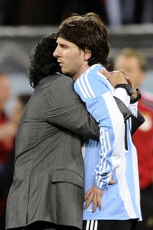 Argentina's coach Diego Maradona reacts in quarter-final match against Germany