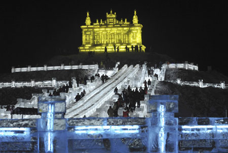 Ice sculptures displayed at Harbin Ice and Snow Festival