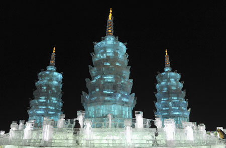 Ice sculptures displayed at Harbin Ice and Snow Festival