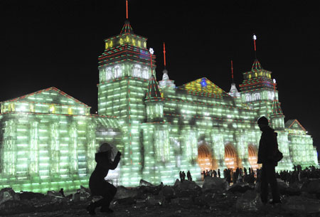 Ice sculptures displayed at Harbin Ice and Snow Festival