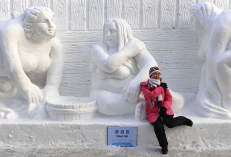 Ice sculptures displayed at Harbin Ice and Snow Festival