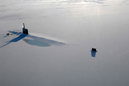 USS Annapolis breaks through ice in the Arctic Ocean