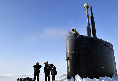 USS Annapolis breaks through ice in the Arctic Ocean