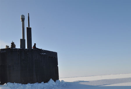 USS Annapolis breaks through ice in the Arctic Ocean