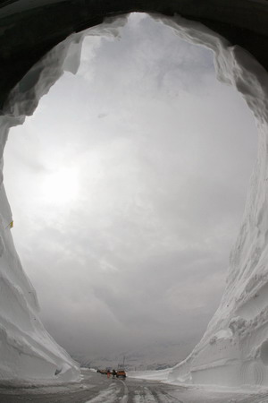 Tunnel comes out of snow stack