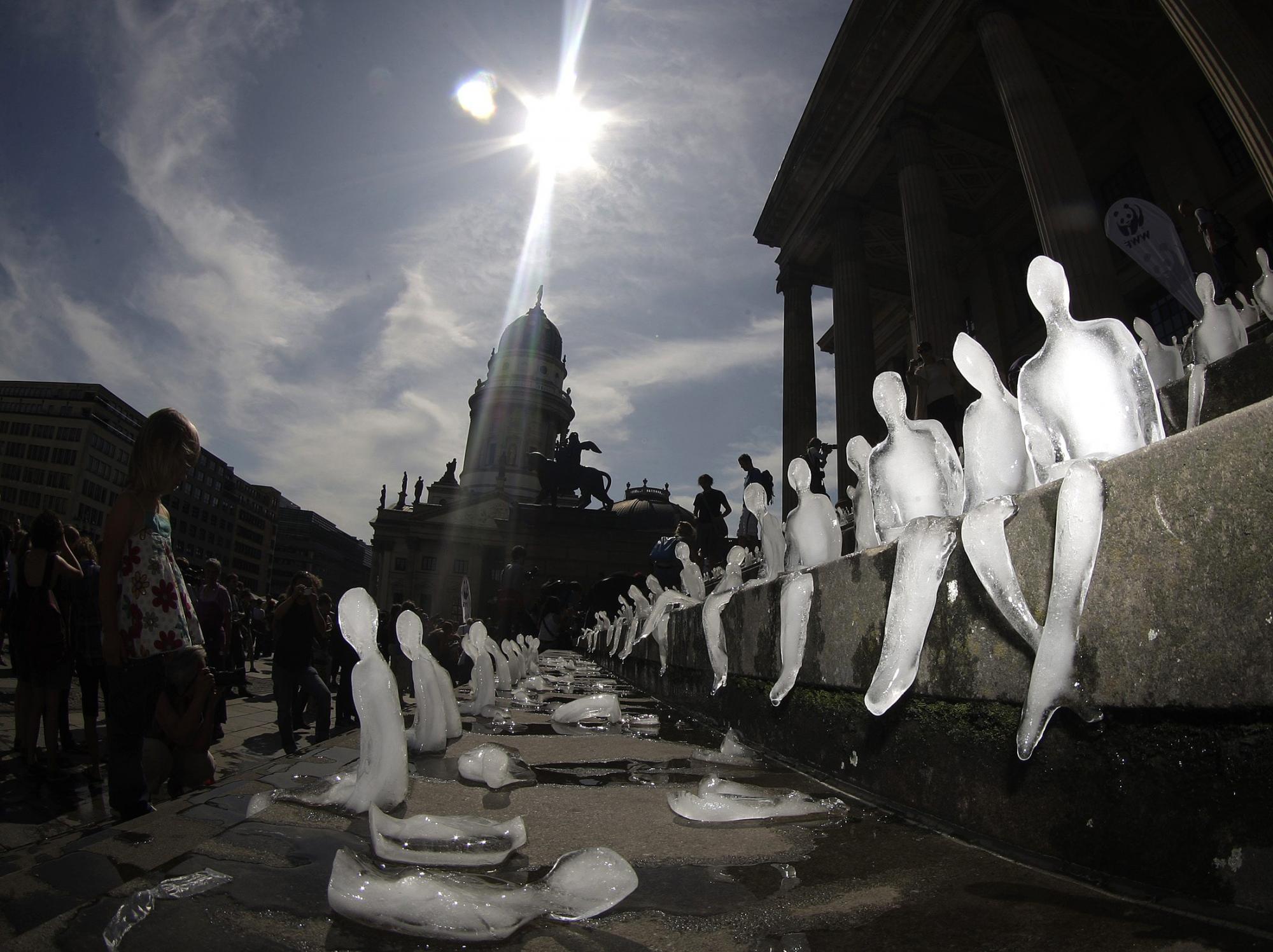 Ice sculptures in the shape of humans