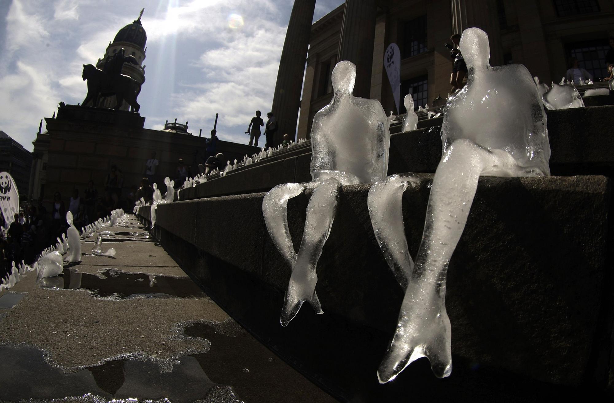 Ice sculptures in the shape of humans