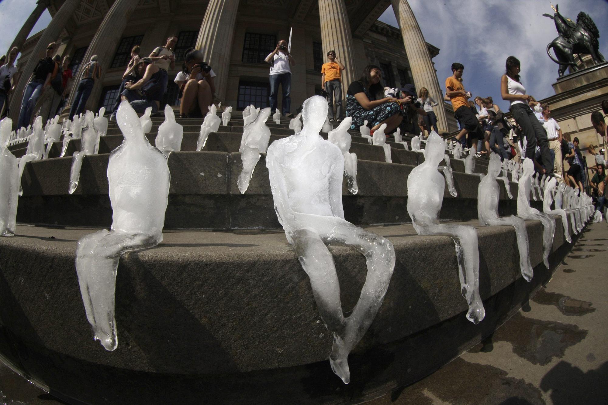 Ice sculptures in the shape of humans