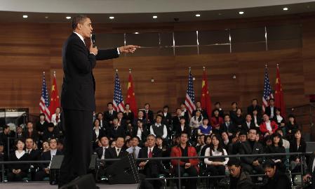 US President Barack Obama meets youth in Shanghai