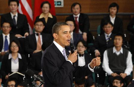 US President Barack Obama meets youth in Shanghai