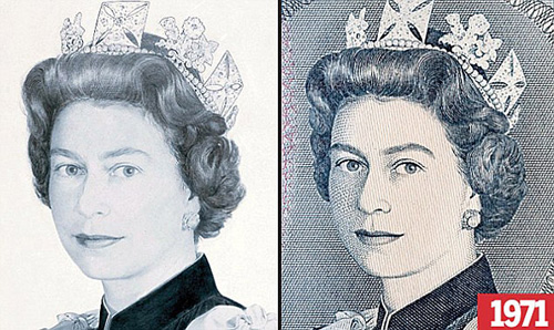 Changing faces of British Queen on pound notes